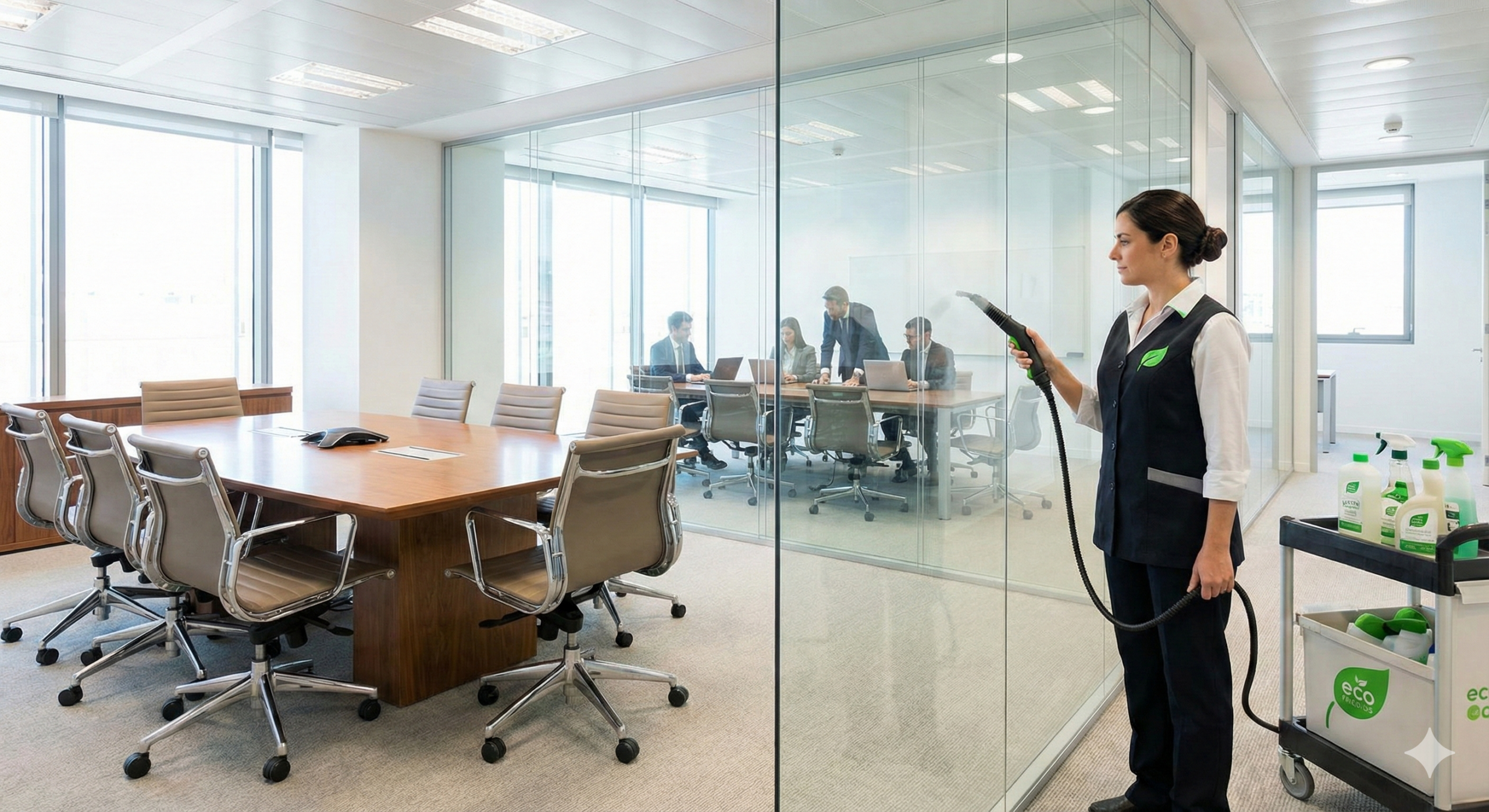 limpieza ecológica en las oficinas de lujo de Madrid